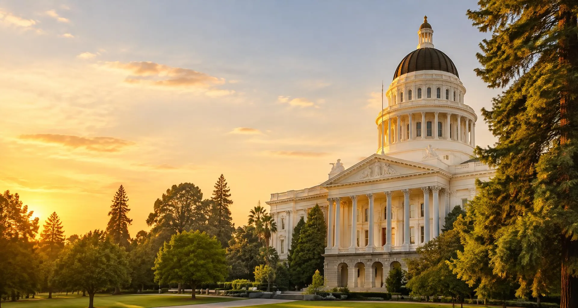 California State Capitol in Sacramento at golden hour